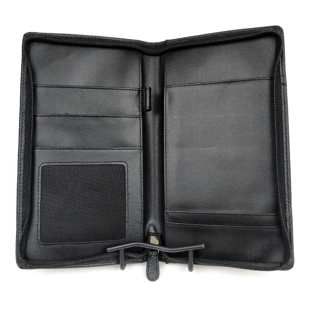 Multi Pocket Organizer with Pen Loop Zipper Closure Coupon Keeper Textured Black